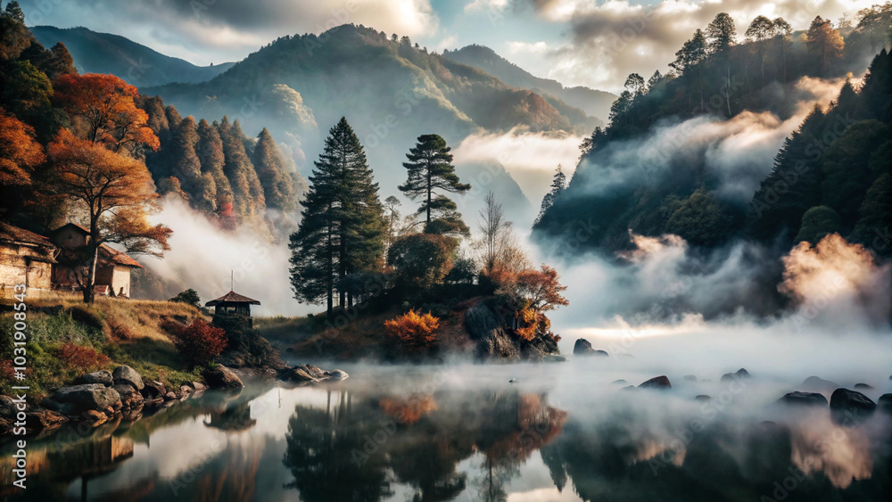 Soft Fog Over a Tranquil Lake Soft Fog Over a Tranquil Lake