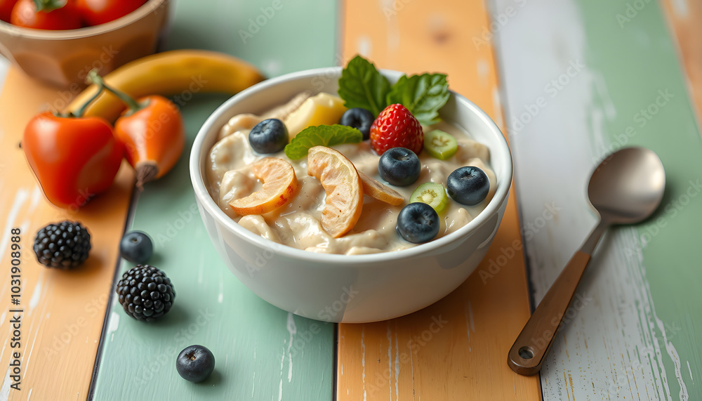 Bowl with healthy baby food on color table isolated with white highlights, png Bowl with healthy baby food on color table isolated with white highlights, png