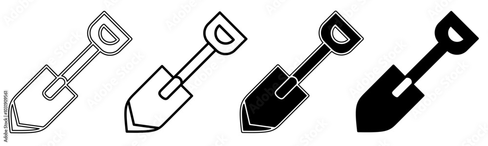 Black and white illustration of a shovel. Shovel icon collection with line. Stock vector illustration. Black and white illustration of a shovel. Shovel icon collection with line. Stock vector illustration.