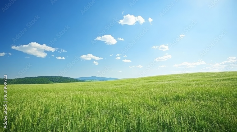 Serene Meadow under the Blue Sky with Fluffy Clouds Serene Meadow under the Blue Sky with Fluffy Clouds