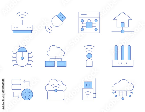 Internet icons. Line Duotone style, editable stroke. hosting, wireless internet, user, spyware, cloud computing, internet service, cloud, cloud storage