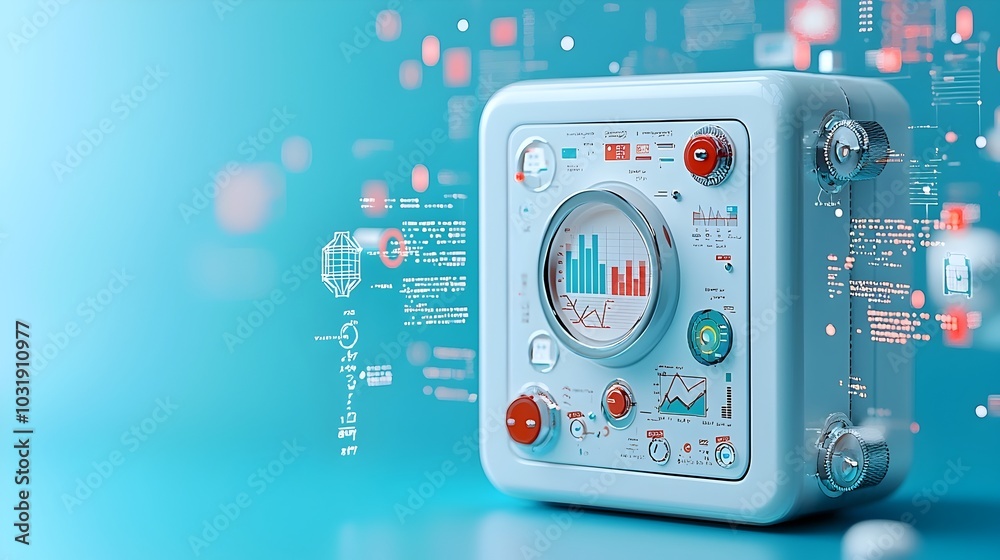 Secured Investment Safe with Financial Graph on Door Symbolizing the Importance of Protecting and Analyzing Financial Data for Wealth Management and Growth
