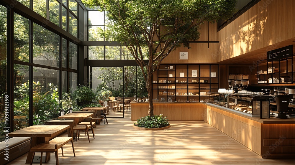 Natural Light in Wood Paneling Interior Space Natural Light in Wood Paneling Interior Space