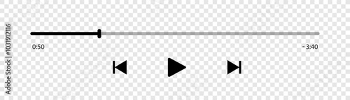 Video play bar template with button play or pause and timelime. Audio player for songs, podcast playlist. Light theme. Vector