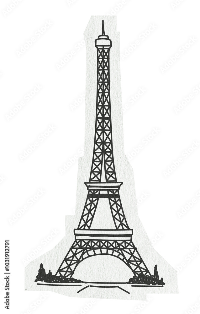 Fototapeta premium PNG Eiffel tower, line art illustration, transparent background