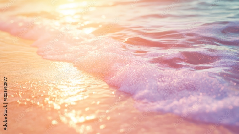 Fototapeta premium Serene Sunset Seascape: Waves Gently Caressing the Shore