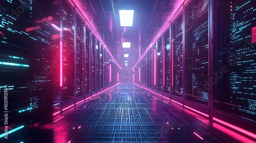 Futuristic Quantum Internet Data Center with Glowing Servers Representing Ultra Secure and Rapid Data Transfer