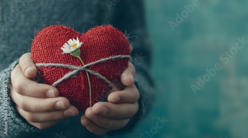 Stitched heart symbol made of thread representing the process of emotional healing and reconciliation after an apology  The image conveys the concepts of the journey towards closure and forgiveness