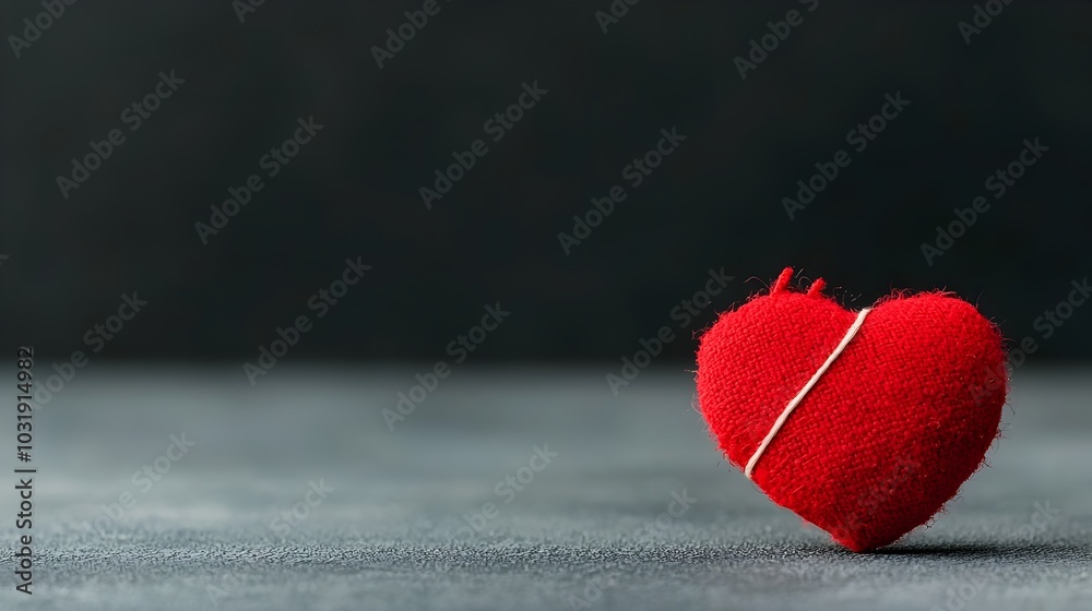 Fototapeta premium Stitched heart symbol design representing emotional healing and recovery after an apology or making amends Metaphor for mending a broken relationship and finding closure