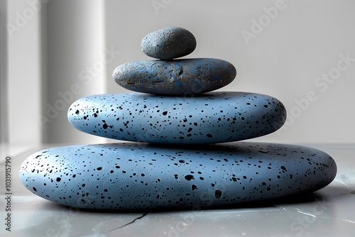 Serene Balance: Stacked Blue Zen Stones for Meditation and Relaxation photo