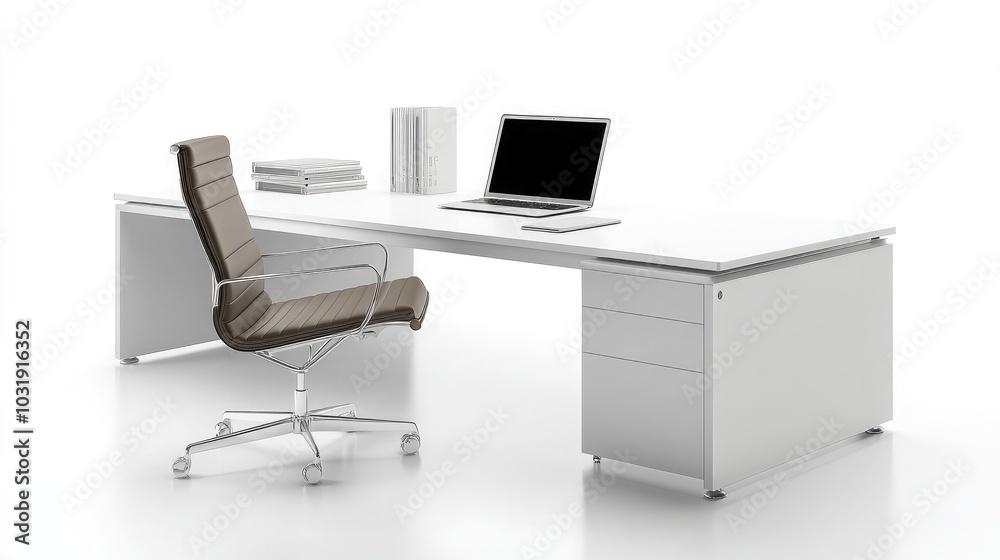Fototapeta premium Modern Office Desk with Stylish Chair and Technology