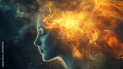 Woman's Face in Abstract Surreal Cosmic Color Explosion Art