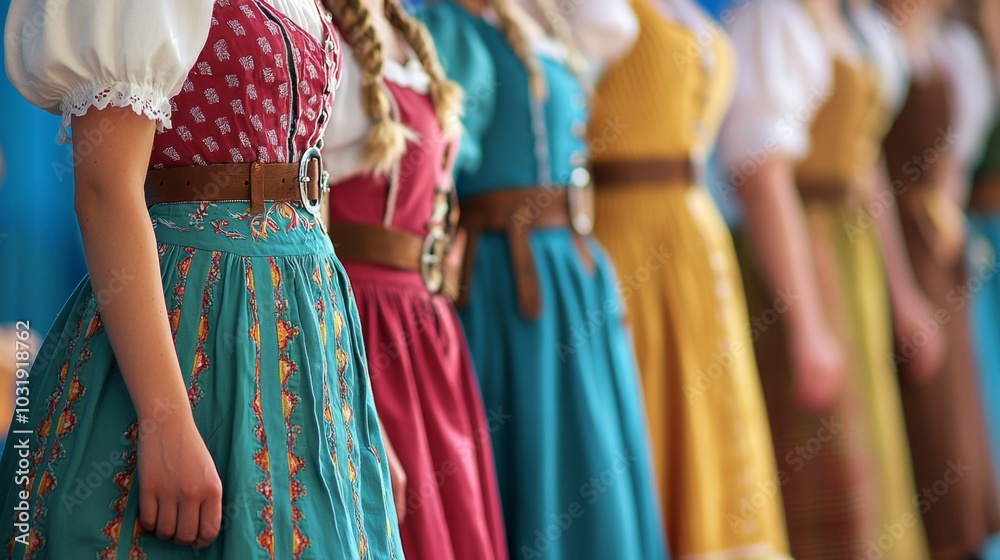 a group of people wearing traditional Bavarian attire--dirndls and lederhosen--set against a brightly colored Oktoberfest tent a group of people wearing traditional Bavarian attire--dirndls and lederhosen--set against a brightly colored Oktoberfest tent