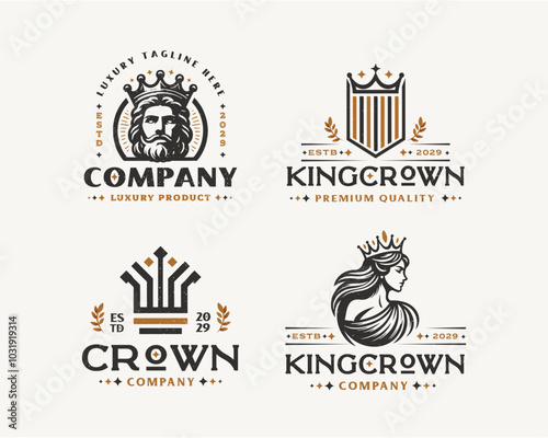 Set vintage bundle luxury crown king and queen elegant logo design for business company