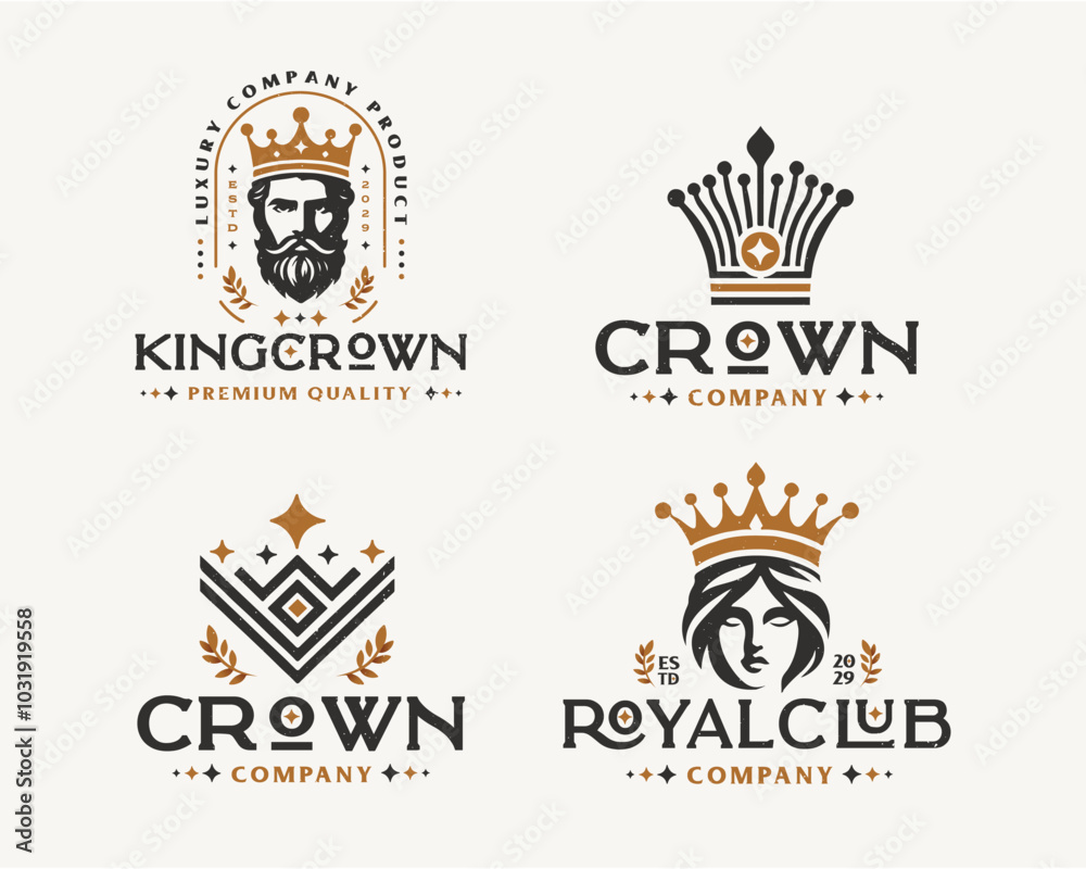 Fototapeta premium Set vintage bundle luxury crown king and queen elegant logo design for business company