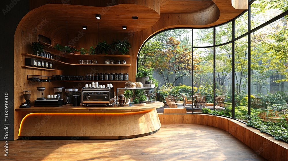 Interplay of Light and Wood in Serene Café Space Interplay of Light and Wood in Serene Café Space