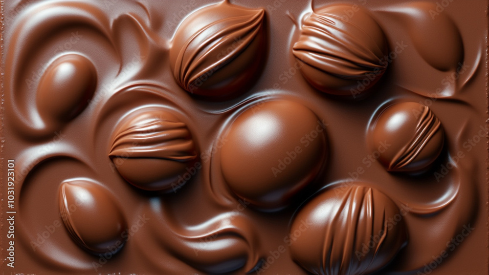 Fototapeta premium Seamless texture of chocolate with nuts, smooth and rich, brown color, copy space