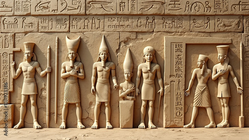 Ancient Egyptian Pyramid Stone Carvings Archaeological Stone Design Art. Generative AI. photo