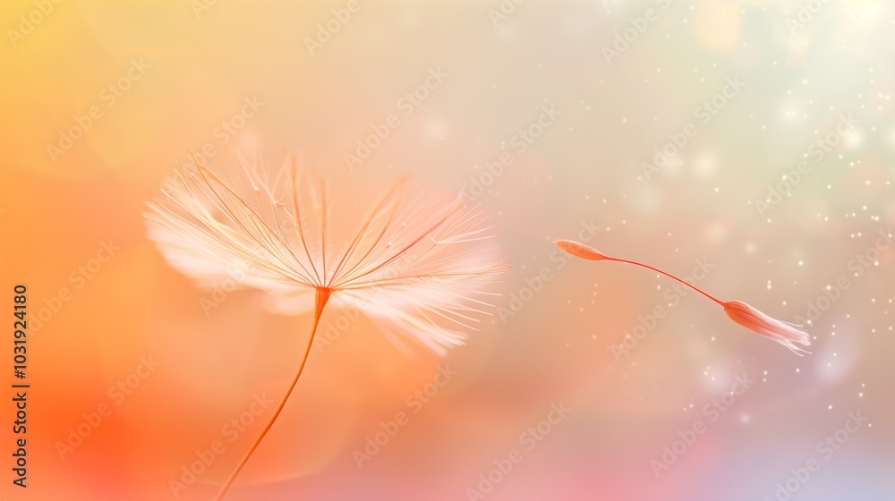 Naklejka premium An isolated, delicate dandelion seed floating on a light gradient.