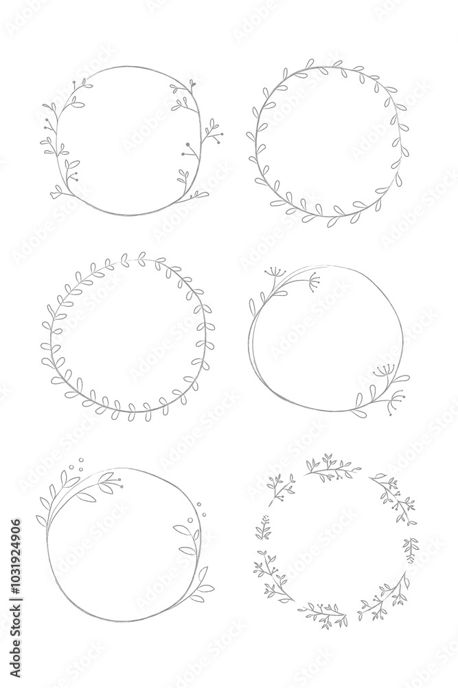 Leafy doodle sticker design element set