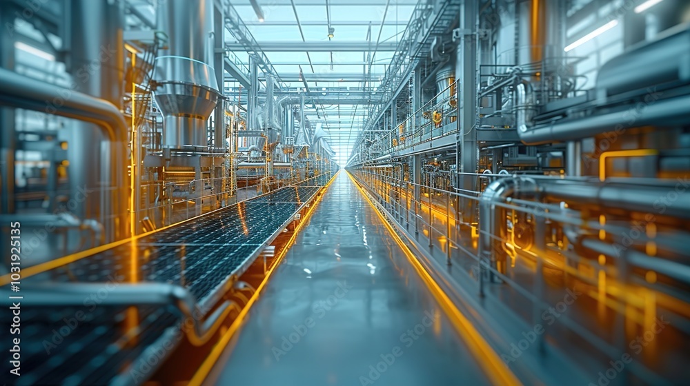 Industrial interior with pipelines and machinery, showcasing a manufacturing environment. Industrial interior with pipelines and machinery, showcasing a manufacturing environment.