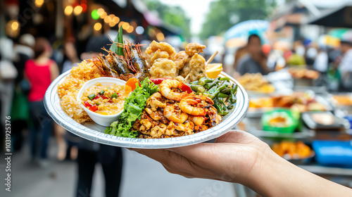 Delicious street food platter served outdoors
