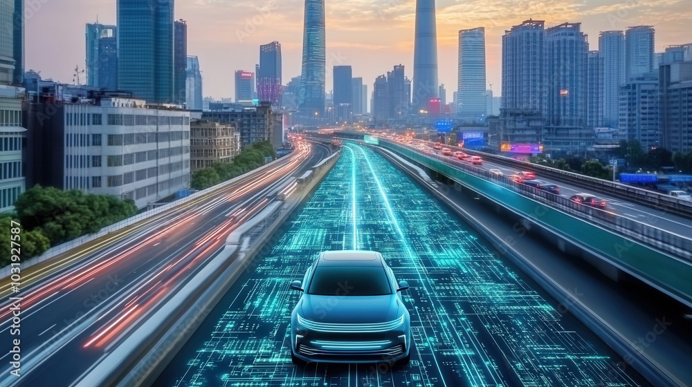 Fototapeta premium The future autonomous driving technology full of technology.