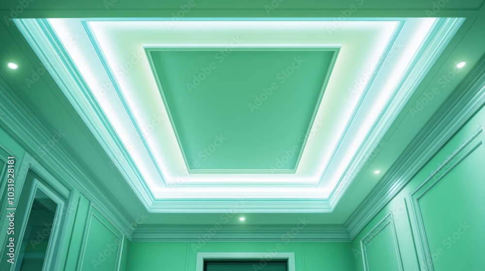Obraz premium Modern Green Ceiling with LED Lights