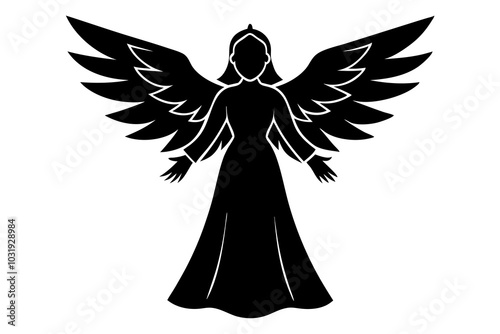 Christmas Angel Silhouette | isolated vector silhouette illustration on white background