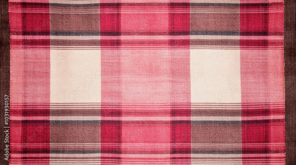 Textured red and beige plaid fabric pattern Textured red and beige plaid fabric pattern