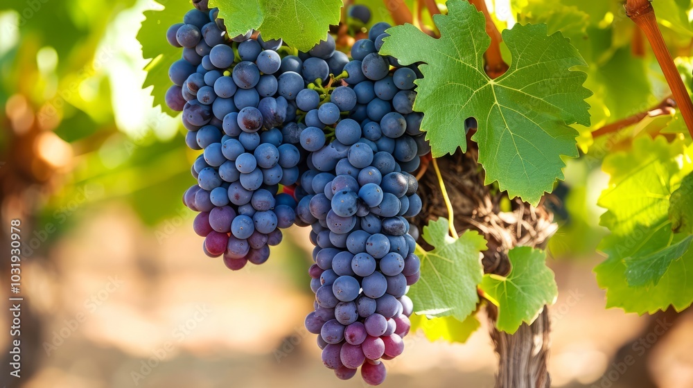Fototapeta premium Captivating Spanish Wine Journey: Exploring the Splendor of Garnacha Red Grapes --