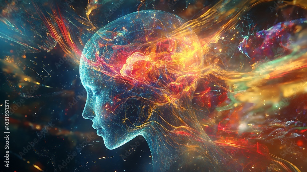 Abstract Surreal Female Profile and Cosmic Color Burst Art Abstract Surreal Female Profile and Cosmic Color Burst Art