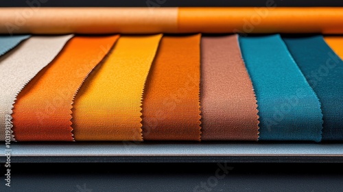 Colorful fabric samples arranged neatly showcasing various textures and shades.
