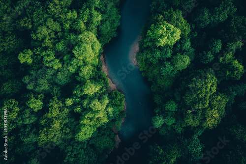 A forest with a river running through it