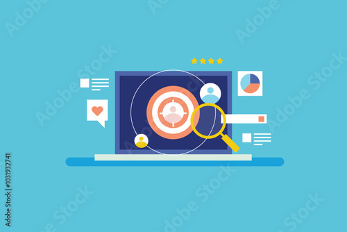 Targeting right audience with digital ad campaign, Customer targeting through Social media advertising campaign. Customer targeting concept. Vector illustration background.