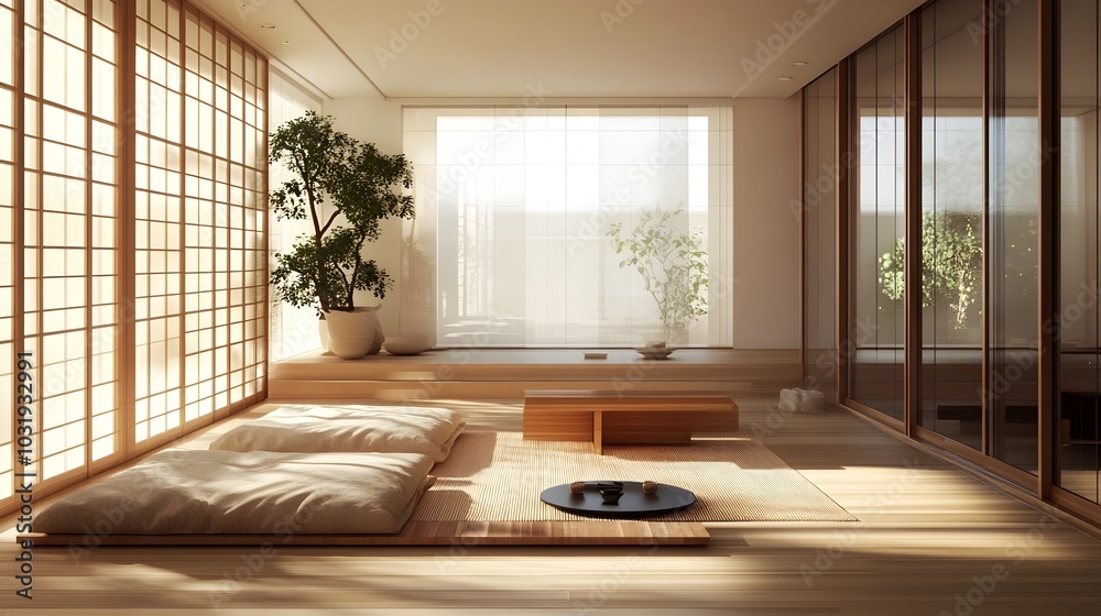 Zen Inspired Minimalist Interior with Clean Lines and Natural Elements Zen Inspired Minimalist Interior with Clean Lines and Natural Elements