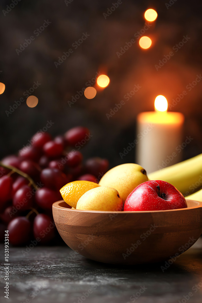 Fruit bowl with candlelight ambiance Fruit bowl with candlelight ambiance