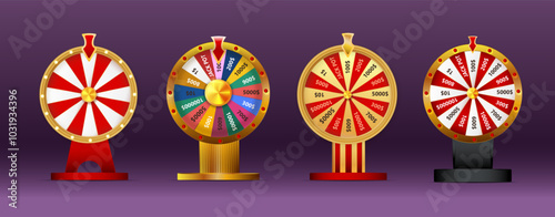 Fortune wheel vector set illustration for gambling background and lottery win concept. Wheel fortune for game and win jackpot.