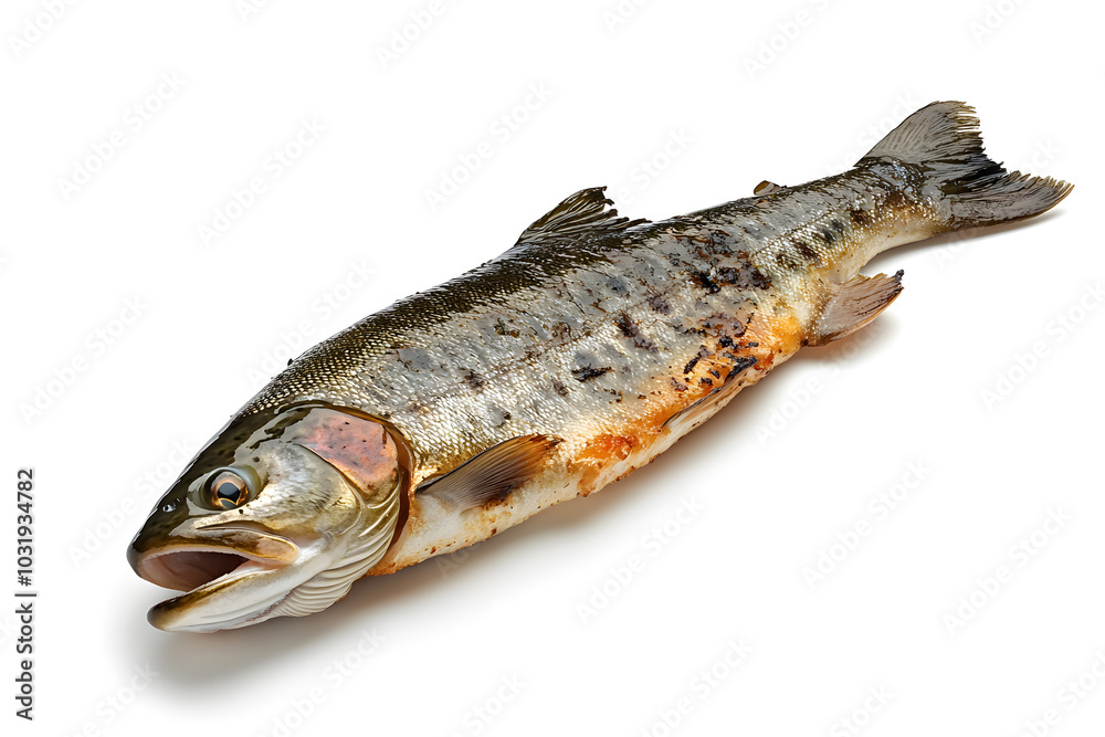 Grilled trout fish isolated on white background Grilled trout fish isolated on white background