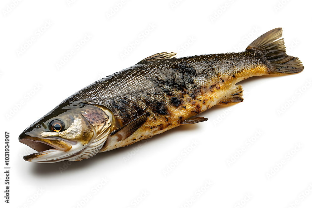 Grilled trout fish isolated on white background