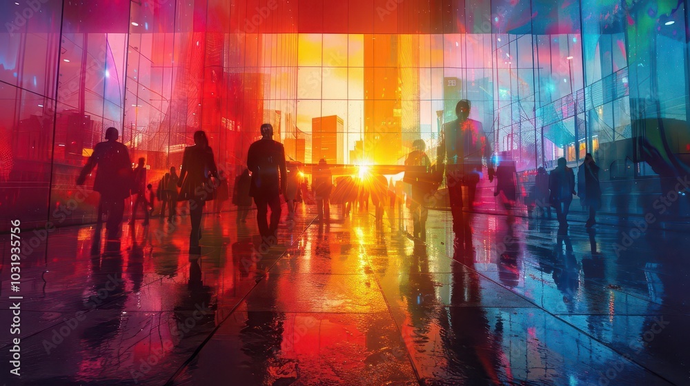 Business Success, vibrant colors, professional setting, dynamic scenes, inviting