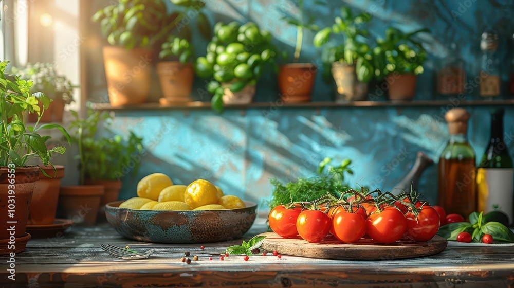 Cooking at Home, vibrant colors, fresh ingredients, cozy setting, inviting Cooking at Home, vibrant colors, fresh ingredients, cozy setting, inviting