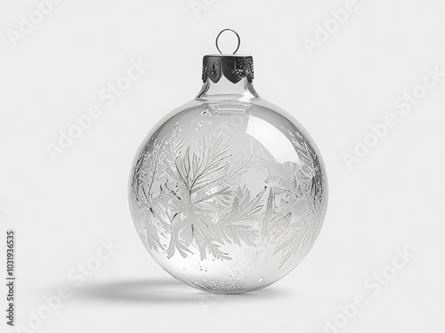 Studio photo of glass Christmas tree ball with frost pattern on white background photo