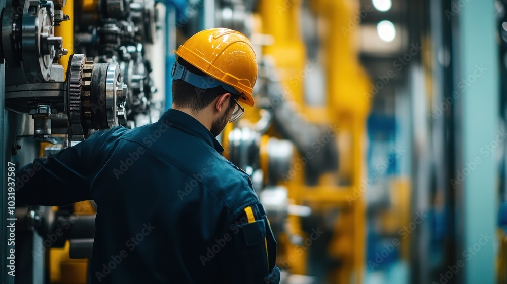 An industrial engineer conducting an on-site inspection of heavy machinery, checking for potential safety hazards and operational efficiency