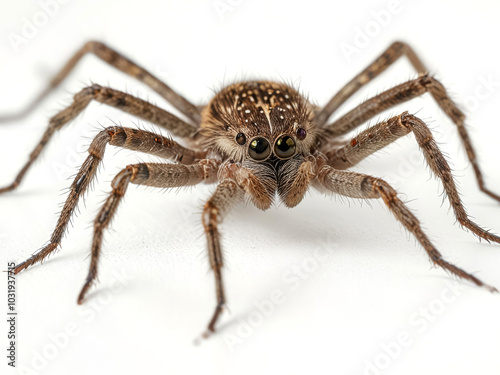 Studio photo of a spider with good bright lighting on a white background