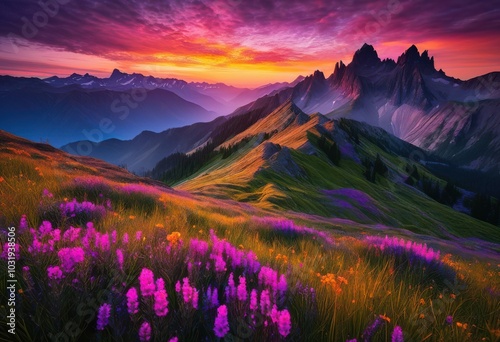 breathtaking mountain range sunrise vibrant colors creating stunning visual landscape, alpenhorn, alpine, atmosphere, bright, clouds, dawn, dawnlight