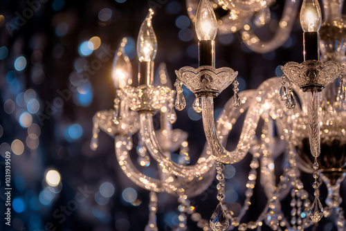 A chandelier with crystal and glass beads hanging from it