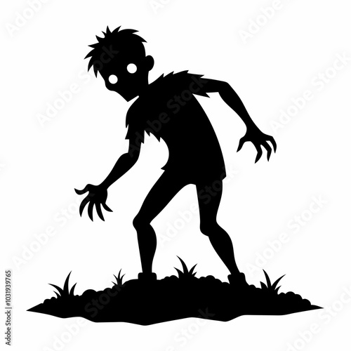 A zombie emerging from the ground silhouette vector illustration on white background