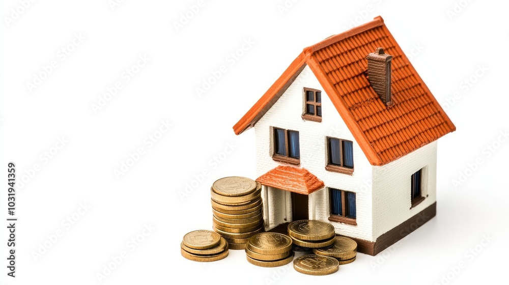 An artistic representation of a house model with coins stacked beside it on a white background, emphasizing the themes of financial planning and real estate taxes. An artistic representation of a house model with coins stacked beside it on a white background, emphasizing the themes of financial planning and real estate taxes.