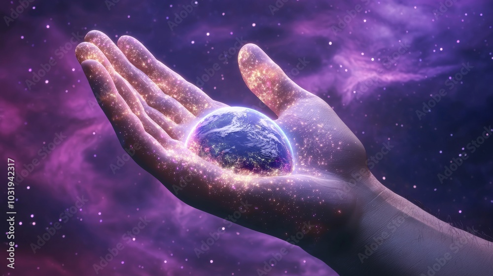 Giant Hand Made of Stardust and Cosmic Energy Reaching Out Towards Earth Giant Hand Made of Stardust and Cosmic Energy Reaching Out Towards Earth